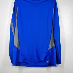 REI Mens Sz L Long Sleeve Blue Gray Athletic Shirt Stretchy Base Layer